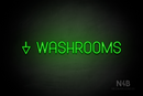 "WASHROOMS" (left down arrow, Havanola font) - LED neon sign