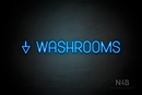 "WASHROOMS" (left down arrow, Havanola font) - LED neon sign