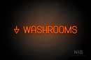 "WASHROOMS" (left down arrow, Havanola font) - LED neon sign