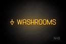 "WASHROOMS" (left down arrow, Havanola font) - LED neon sign
