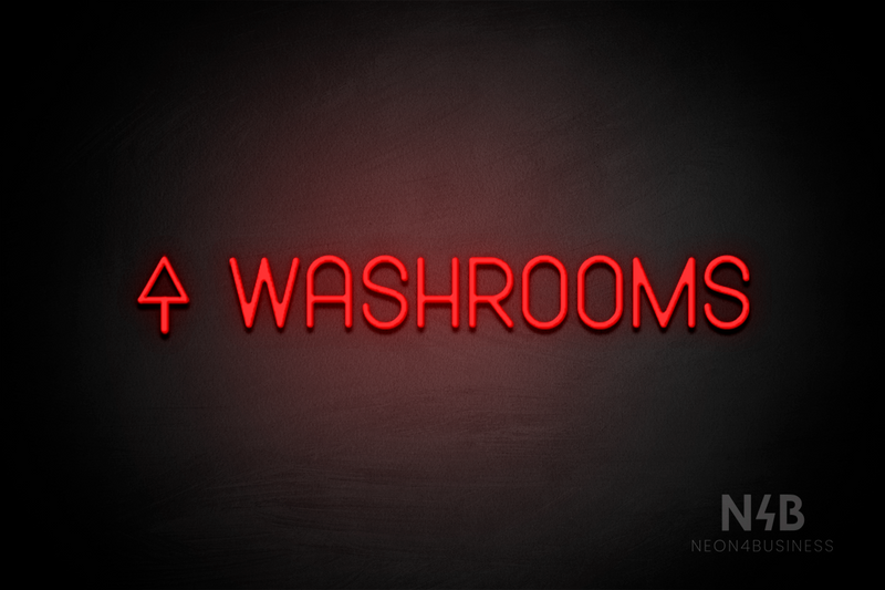"WASHROOMS" (left up arrow, Havanola font) - LED neon sign