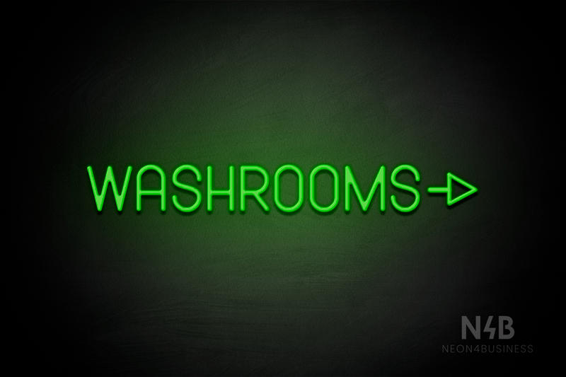 "WASHROOMS" (right arrow, Havanola font) - LED neon sign