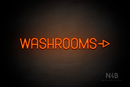 "WASHROOMS" (right arrow, Havanola font) - LED neon sign