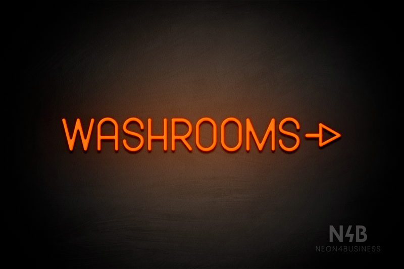 "WASHROOMS" (right arrow, Havanola font) - LED neon sign