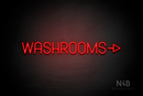 "WASHROOMS" (right arrow, Havanola font) - LED neon sign
