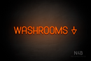"WASHROOMS" (right down arrow, Havanola font) - LED neon sign