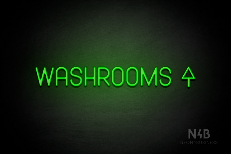 "WASHROOMS" (right up arrow, Havanola font) - LED neon sign