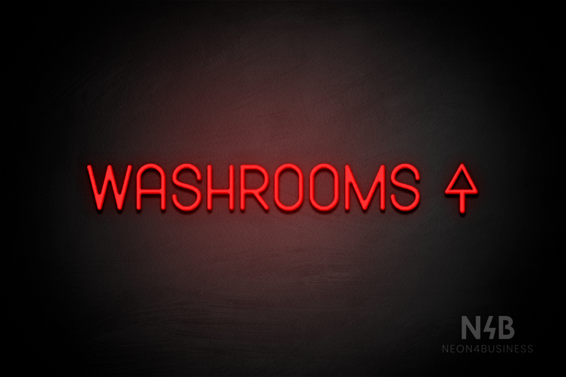 "WASHROOMS" (right up arrow, Havanola font) - LED neon sign