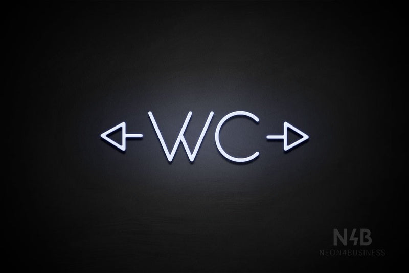 "WC" (two-sided arrow, Sunny Day font) - LED neon sign
