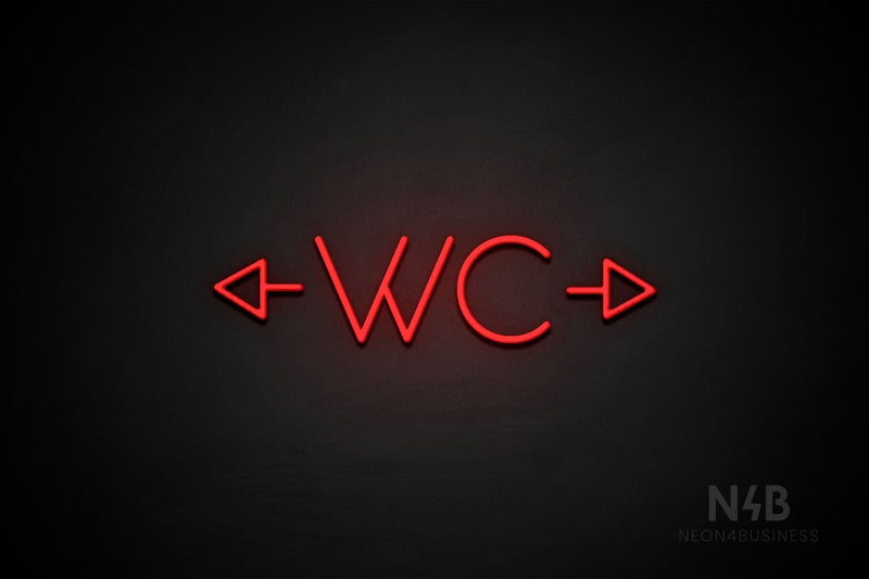 "WC" (two-sided arrow, Sunny Day font) - LED neon sign