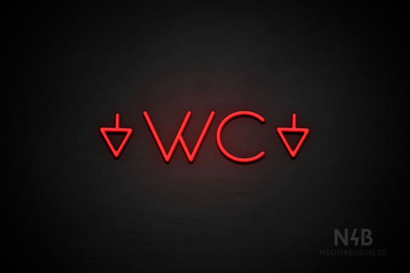 "WC" (two-sided down arrow, Sunny Day font) - LED neon sign