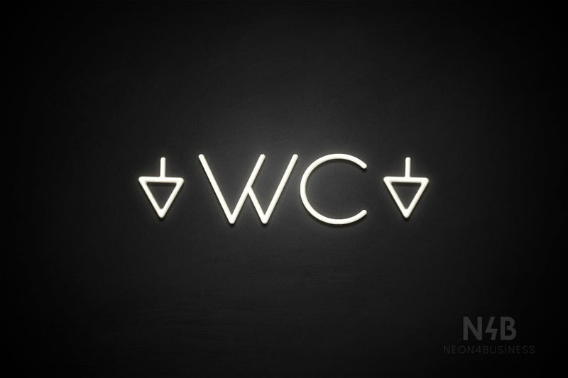 "WC" (two-sided down arrow, Sunny Day font) - LED neon sign
