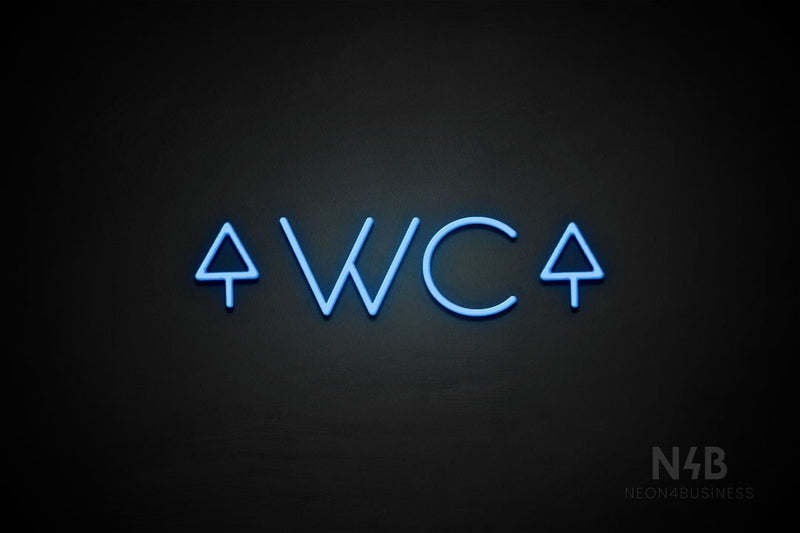 "WC" (two-sided up arrow, Sunny Day font) - LED neon sign