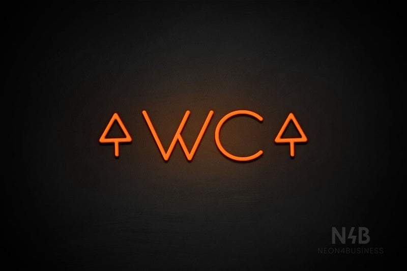 "WC" (two-sided up arrow, Sunny Day font) - LED neon sign