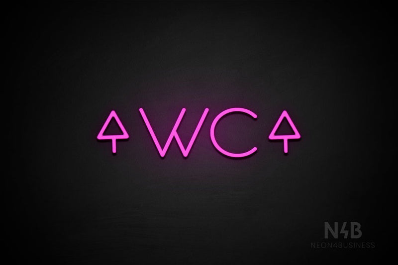 "WC" (two-sided up arrow, Sunny Day font) - LED neon sign