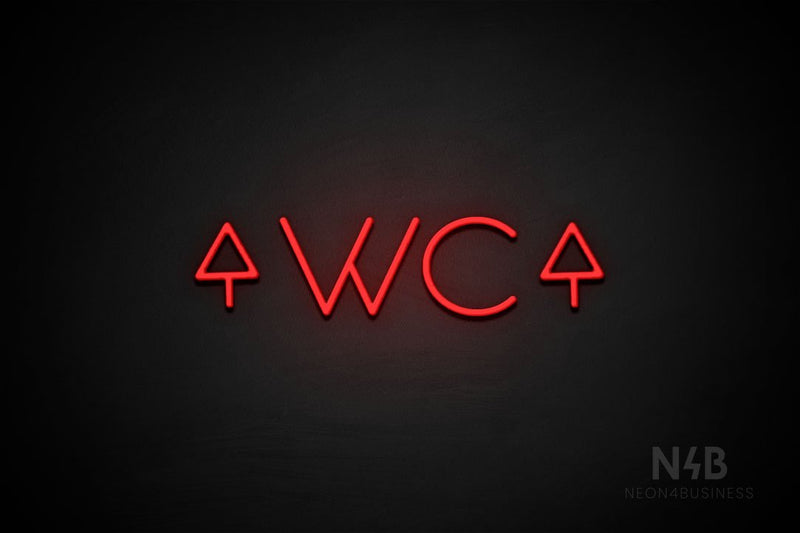 "WC" (two-sided up arrow, Sunny Day font) - LED neon sign