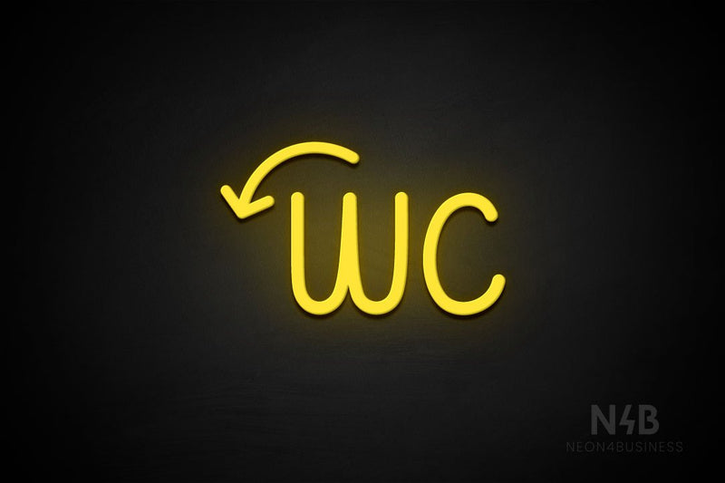 "WC" (left down arrow, Artilla font) - LED neon sign