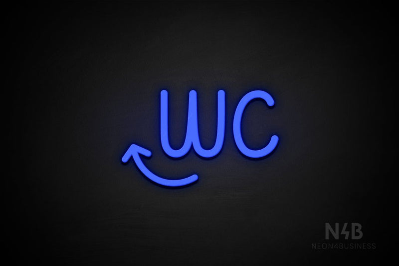 "WC" (left up arrow, Artilla font) - LED neon sign