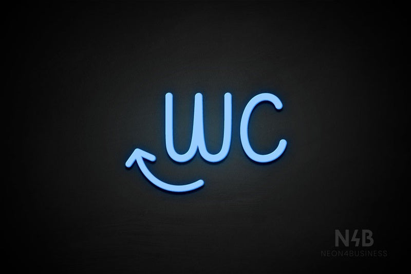 "WC" (left up arrow, Artilla font) - LED neon sign