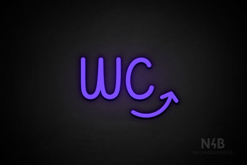 "WC" (right up arrow, Artilla font) - LED neon sign