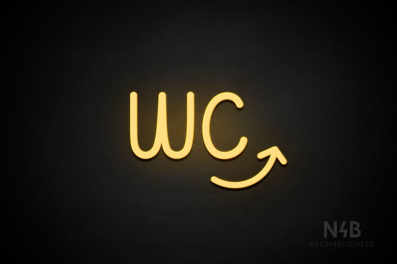 "WC" (right up arrow, Artilla font) - LED neon sign