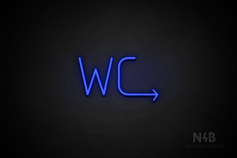 "WC" (right arrow, Genius font) - LED neon sign