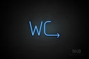 "WC" (right arrow, Genius font) - LED neon sign