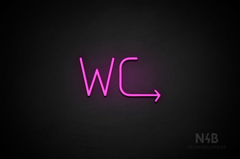 "WC" (right arrow, Genius font) - LED neon sign