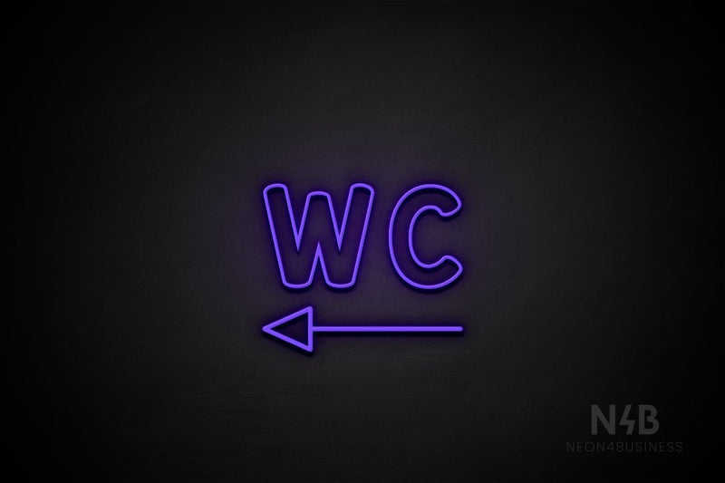 "WC" (left arrow, Kalisha font) - LED neon sign