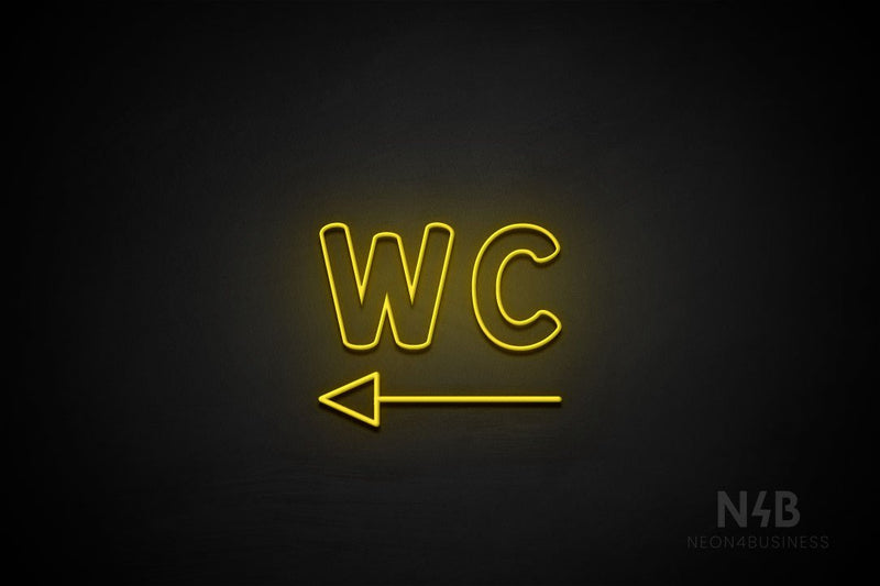 "WC" (left arrow, Kalisha font) - LED neon sign