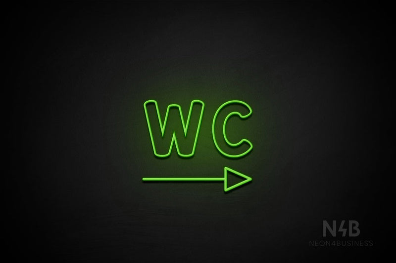 "WC" (right arrow, Kalisha font) - LED neon sign