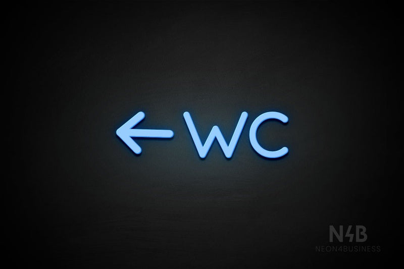 "WC" (left arrow, Mountain font) - LED neon sign