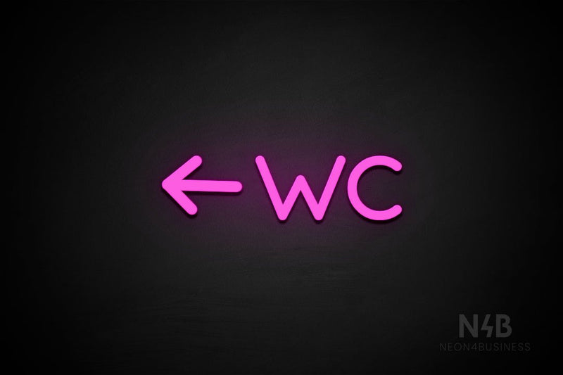 "WC" (left arrow, Mountain font) - LED neon sign