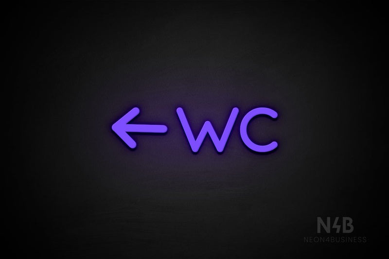 "WC" (left arrow, Mountain font) - LED neon sign