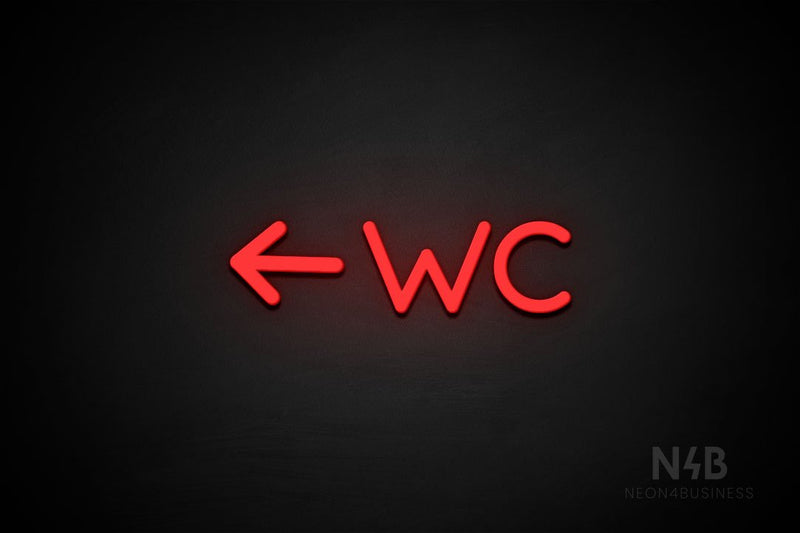 "WC" (left arrow, Mountain font) - LED neon sign