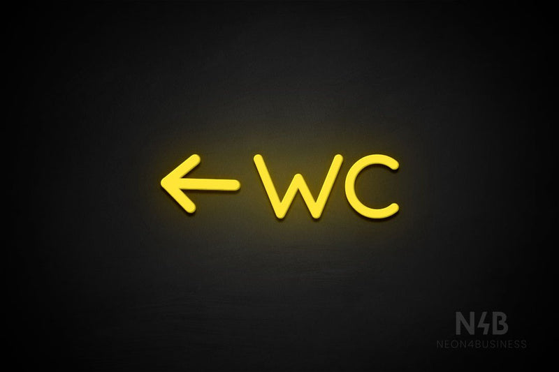 "WC" (left arrow, Mountain font) - LED neon sign