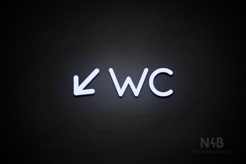 "WC" (left down arrow, Mountain font) - LED neon sign
