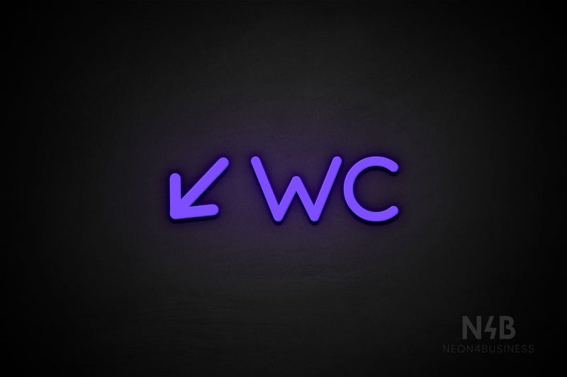"WC" (left down arrow, Mountain font) - LED neon sign