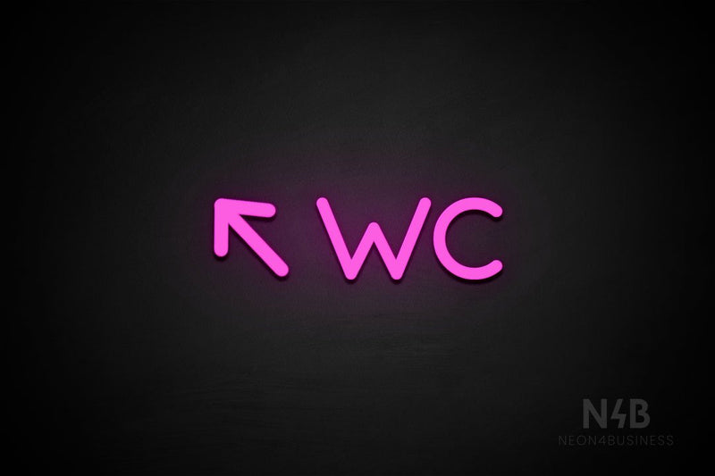 "WC" (left up arrow, Mountain font) - LED neon sign