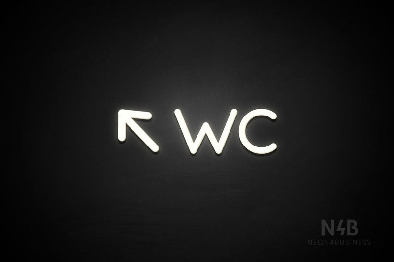 "WC" (left up arrow, Mountain font) - LED neon sign