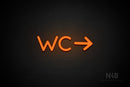 "WC" (right arrow, Mountain font) - LED neon sign