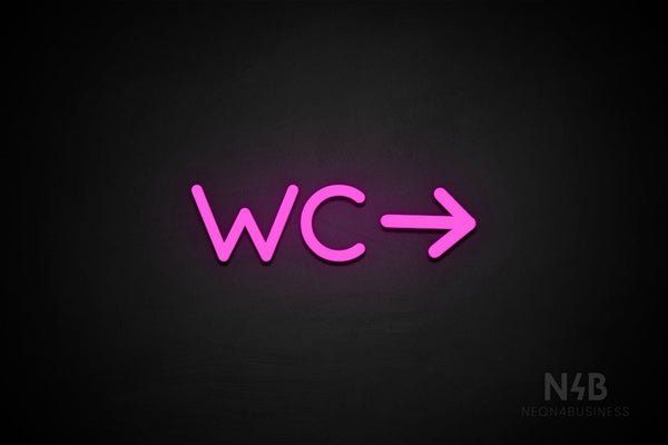 "WC" (right arrow, Mountain font) - LED neon sign