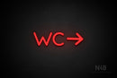 "WC" (right arrow, Mountain font) - LED neon sign