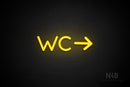 "WC" (right arrow, Mountain font) - LED neon sign