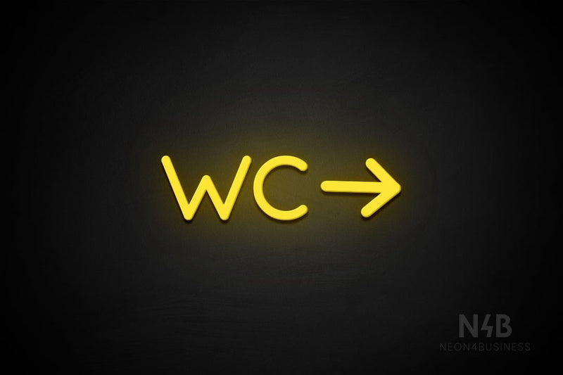 "WC" (right arrow, Mountain font) - LED neon sign