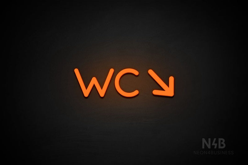 "WC" (right down arrow, Mountain font) - LED neon sign