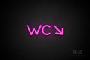 "WC" (right down arrow, Mountain font) - LED neon sign