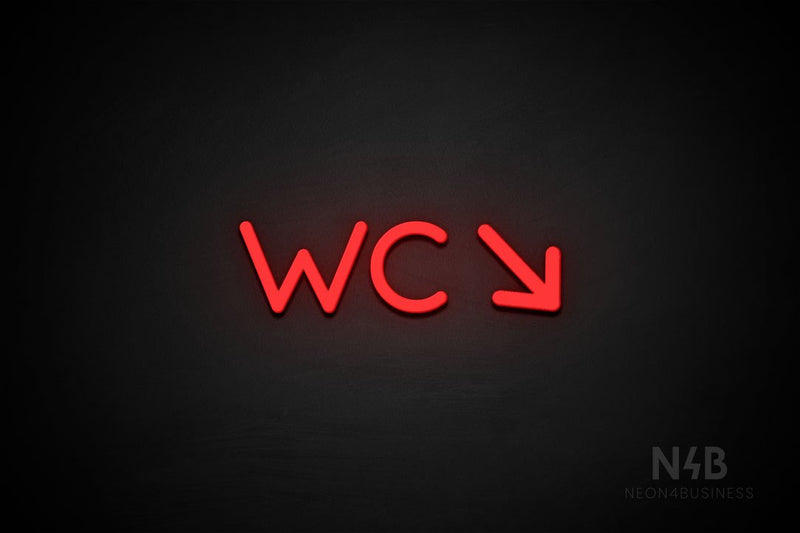 "WC" (right down arrow, Mountain font) - LED neon sign