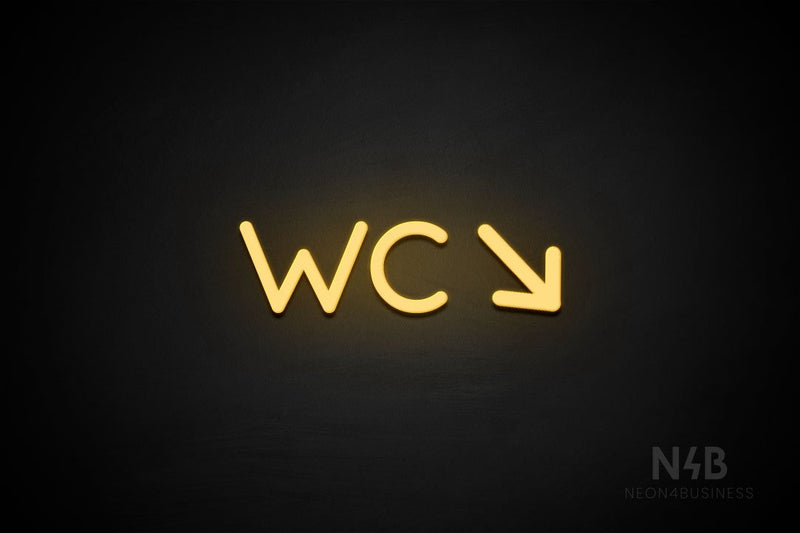 "WC" (right down arrow, Mountain font) - LED neon sign