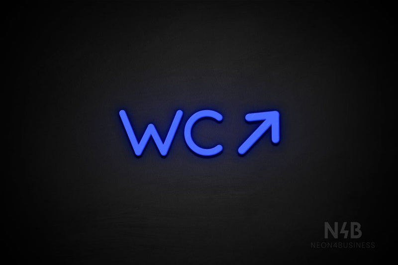 "WC" (right up arrow, Mountain font) - LED neon sign